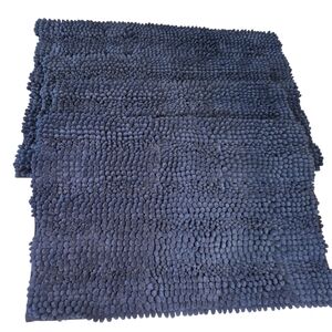 Set Of 4 Luxurious Chenille Navy Bath Mats Rugs Like New Condition